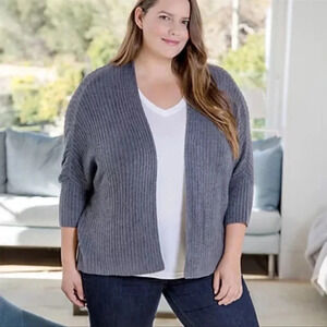 Barefoot Dreams CozyChic Lite Batwing Sweater Cardigan Grey Purple // Si…